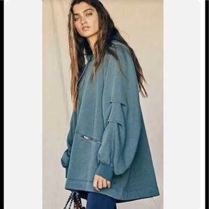 SALE NWT Free People Close Call Zip Hoodie Sweatshirt 2 in 1 XS or S Teal